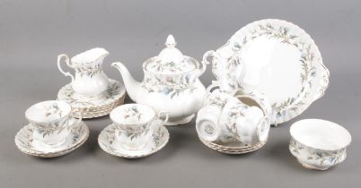A Royal Albert Brigadon tea set including cups and saucers, serving plate, side plates, jug and