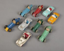 Nine Dinky diecast racing cars to include Ferrari, Austin Healey, H.W.M, Cooper Bristol, Talbot