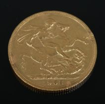 A 1903 Edward VII full sovereign. 7.99g.