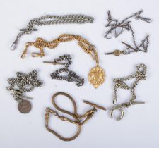 Seven white and yellow metal albert chains. Includes examples with fobs, 1897 South African