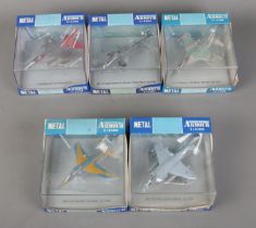 Five boxed Armour Collection 1:100 scale diecast model planes to include Alpha Jet Luftwaffe, AV-8