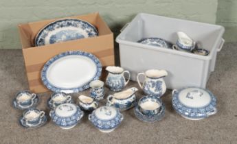A large collection of blue and white ceramics to include Palissy Avon Scenes, Rutland, Delfts,