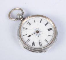 A continental silver fob watch. Stamped 800. Not working. Cracks to dial.