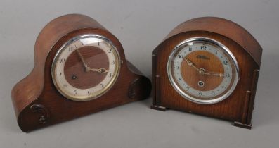 Two wooden cased mantel clocks including a Bentima example Both having pendulums, Bentima has key.