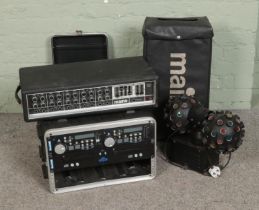 A rack flight case containing Soundlab Cd Player along with Maine PA 260 Mixer and Skytec ceiling