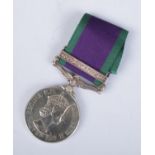 A Queen Elizabeth II Campaign Service medal with Northern Ireland bar to ribbon. Awarded to 24147604