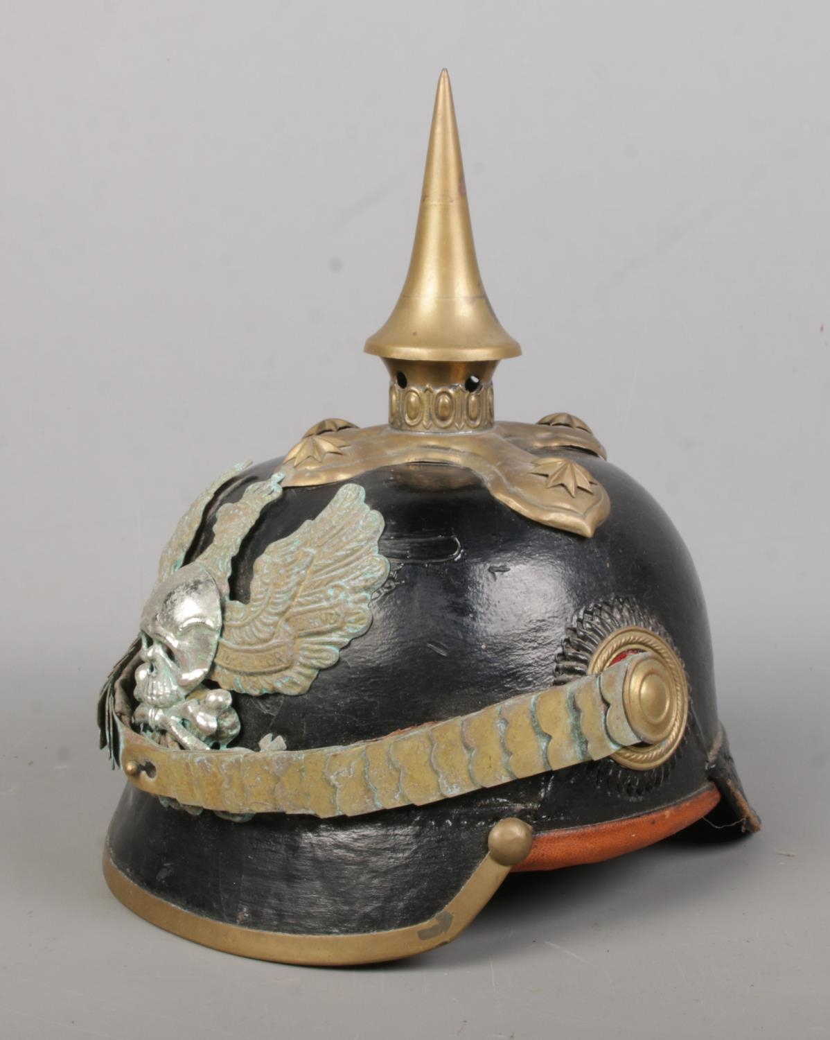 A World War One Imperial German officers pickelhaube. Bearing eagle badge with motto Mit Gott Fur - Image 3 of 4