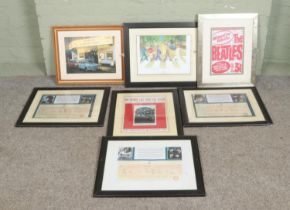 A collection of framed Beatles memorabilia to include facsimile copies of birth certificates, El