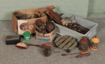 Three boxes of miscellaneous of mostly assorted tools to include copper soldering irons, saws,