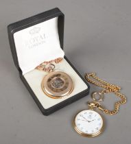 Two Royal London pocket watches. Includes one boxed demi hunter example. Boxed example working.