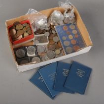 A tray of mainly British pre decimal coins. Includes commemorative, half pennies, Britain's First