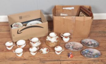 Two boxes of mostly miscellaneous ceramics to include Royal Albert Old Country Roses, Royal Crown