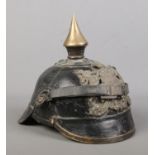 An Imperial German Wurttemberg pickelhaube. Bearing coat of arms and motto Furchtlos Und Trew.