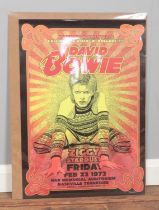 A promotional poster for David Bowie, Ziggy Stardust at the War Memorial Auditorium, Nashville,