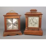 Two wooden cased mantle clocks, including 31 day 'Tristar' example. Signs of worm to one example.