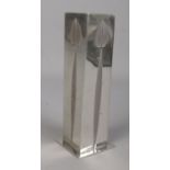 A Charles Rennie Mackintosh pewter vase of square form, with tulip detailing to each side. Height