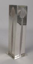 A Charles Rennie Mackintosh pewter vase of square form, with tulip detailing to each side. Height