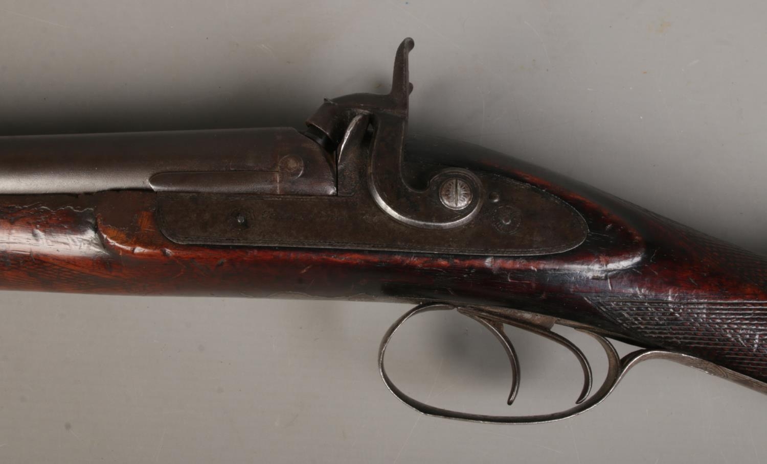 A Charles Pryse & Co double barrelled cape/combination rifle. With damascus barrels and walnut - Bild 6 aus 7