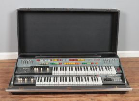 An Elka X705 'Space Organ', within hard carry case. Unable to test, some buttons missing. CANNOT