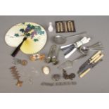 A quantity of collectables to include silver pill box, Belgian coin bracelet, EPNS cutlery, three