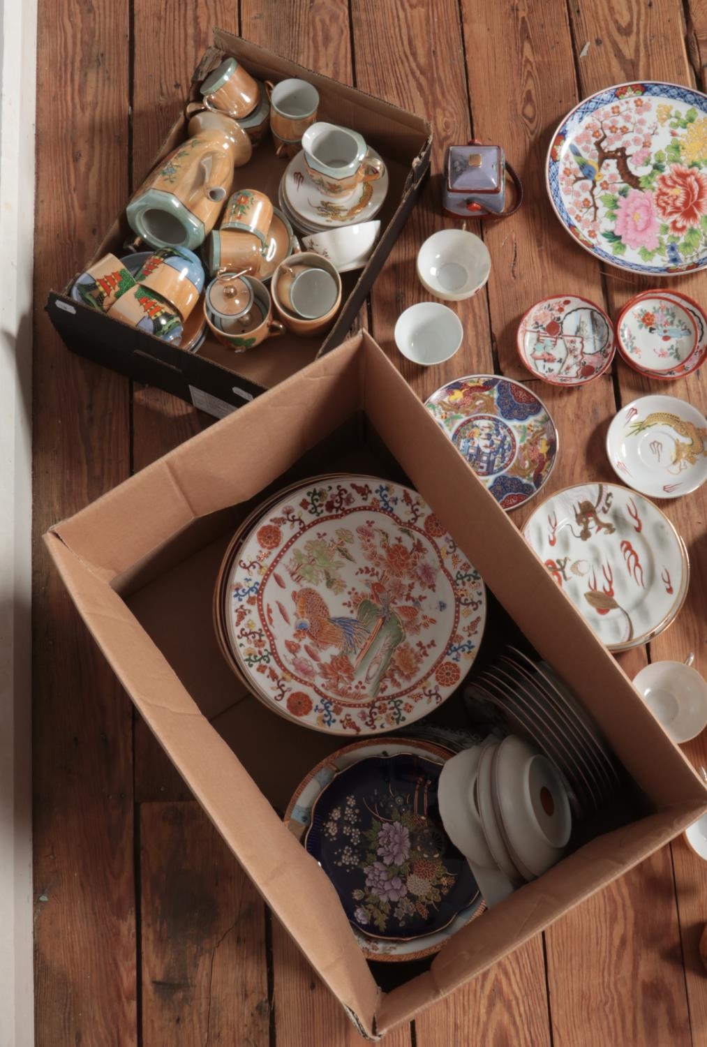 Two boxes of oriental ceramics to include tea wares, plates, etc. - Image 2 of 2