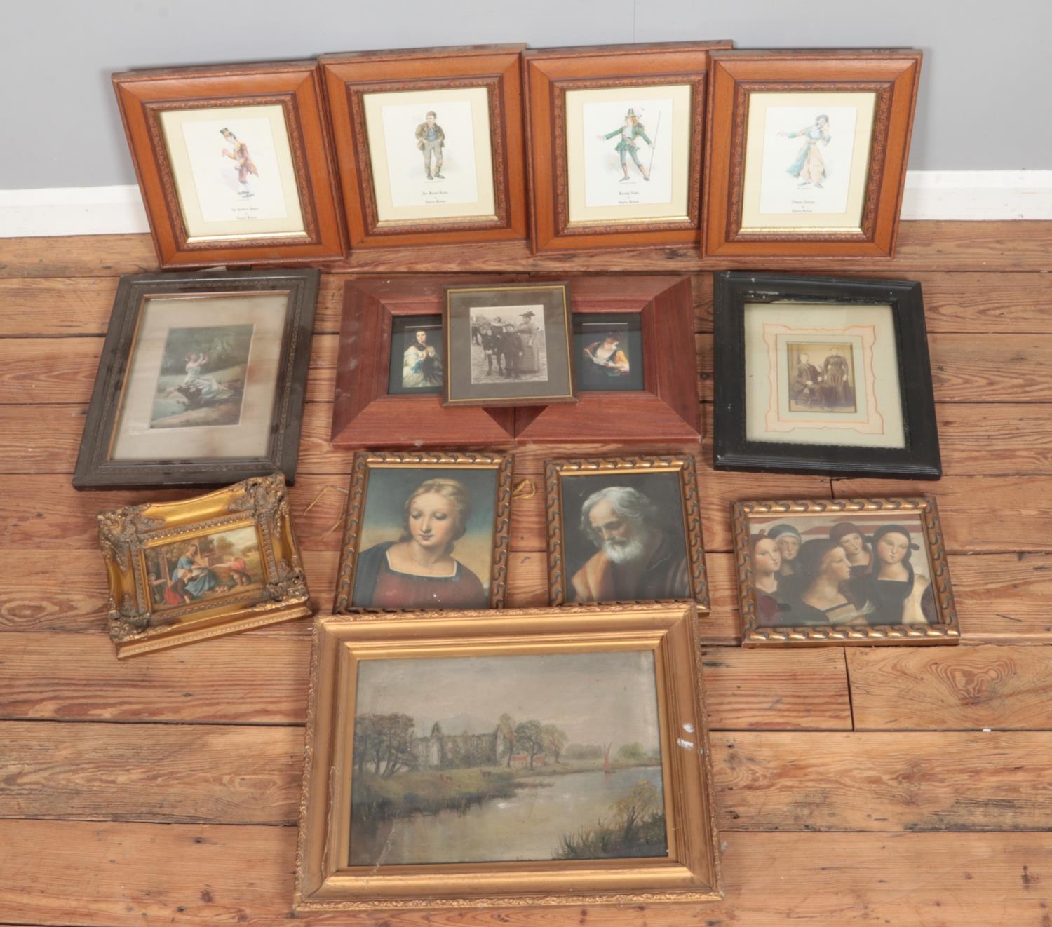 A collection of artworks, pictures and prints inlcuding unsigned oil on board, Charles Dickens - Image 2 of 2