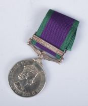 A Queen Elizabeth II Campaign Service medal with Northern Ireland bar to ribbon. Awarded to 24147604