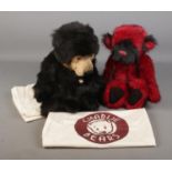 Two Charlie Bears teddy bears with dust bags named Clancy (CB1615080) designed by Heather Lyell