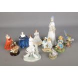 A collection of assorted figures to include Nao by Lladro duck family, Coalport ladies, Country