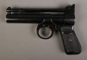 A Webley & Scott The Webley Junior .177 calibre air pistol featuring chequered grips. CANNOT POST