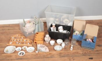 Three boxes of miscellaneous ceramics and glassware to include Royal Albert, Wedgwood, Aynsley,