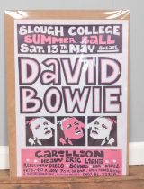 A promotional poster for David Bowie at Slough College Summer Ball. Later print. 60cm x 42cm. Low