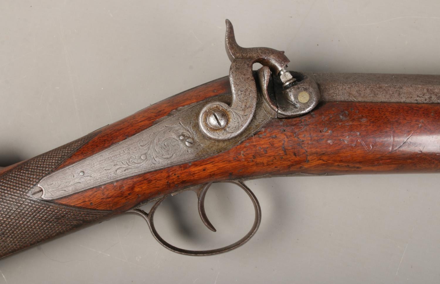 A Nineteenth Century 7 bore percussion cap 'Goose Gun' rifle. Stamped with cross sword mark to