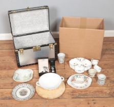 Two boxes of miscellaneous to include Kings Watches, Royal Doulton, Aynsley, Wedgwood, crested ware,