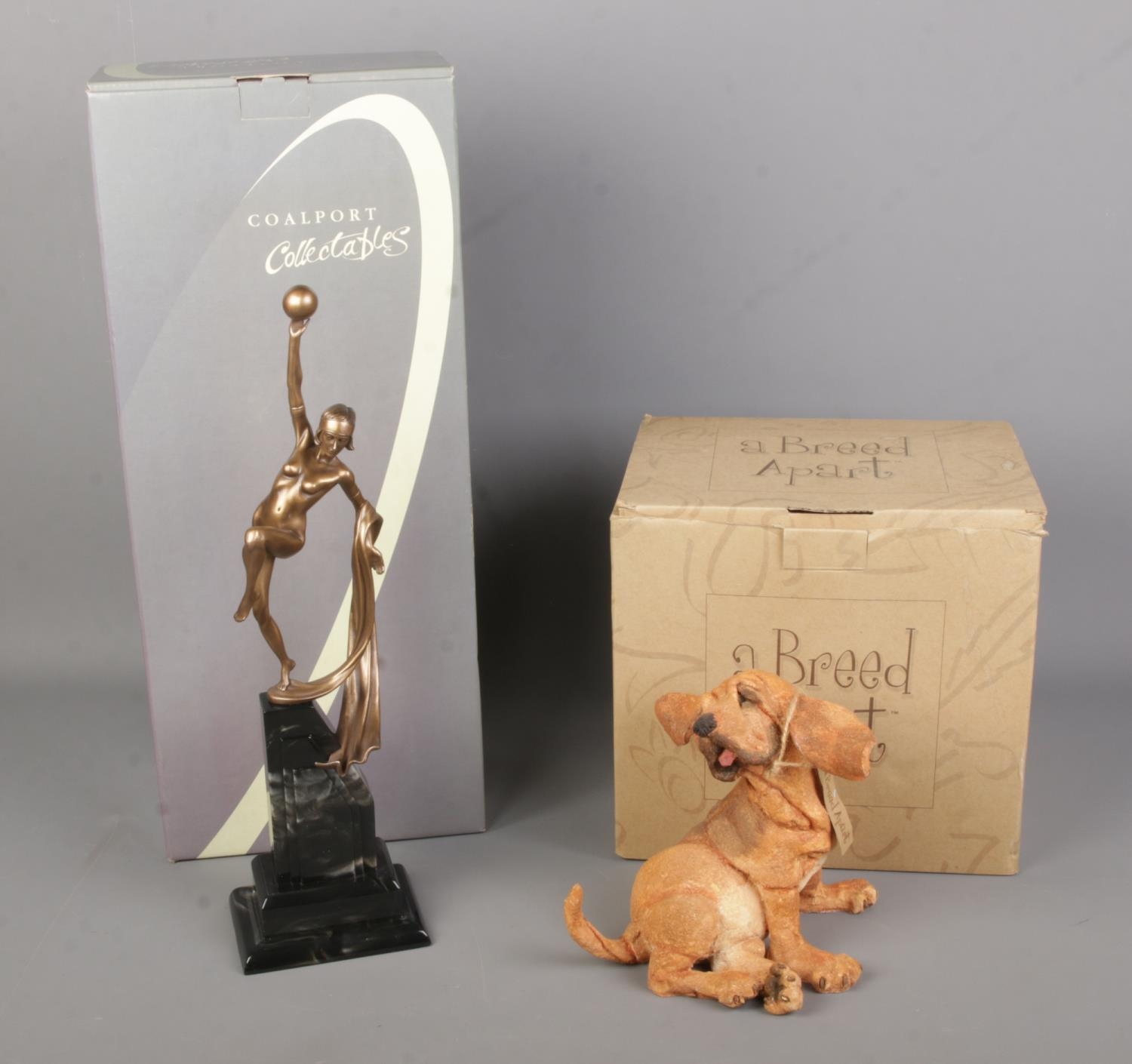Two boxed figures to include Coalport Bronzed Resin Figure The Offering and Country Artists A