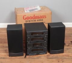 A Goodmans System 4055 remote control stereo system with CD player and rotary tuner.