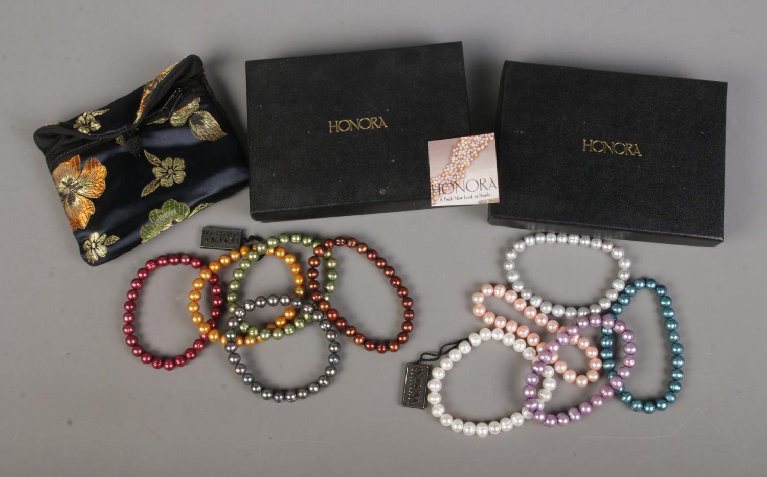 Two sets Honora freshwater coloured cultured pearls to include ten bracelets in two box sets.