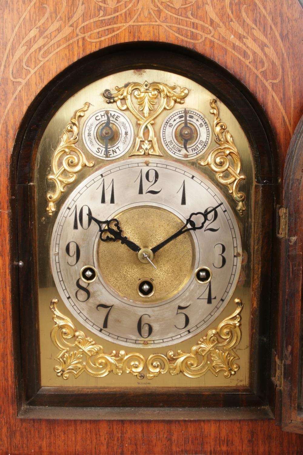 A Junghans inlaid mahogany bracket clock. Having brass dial and subsidiary dials for speed and - Image 3 of 6