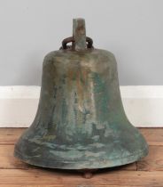 A late nineteenth/early twentieth century large bronze school bell, with top mount and cast iron