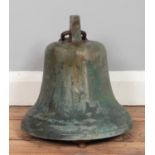 A late nineteenth/early twentieth century large bronze school bell, with top mount and cast iron