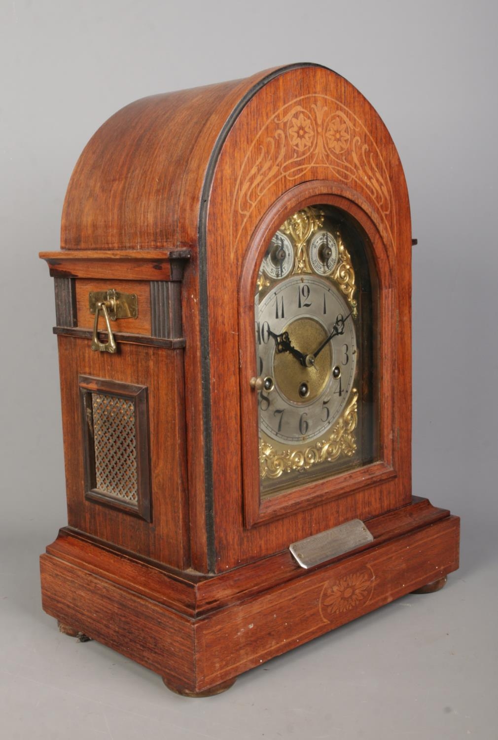 A Junghans inlaid mahogany bracket clock. Having brass dial and subsidiary dials for speed and - Image 2 of 6