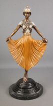 After Demetre Chiparus (Romanian, 1886-1947). An Art Deco bronze of an "Oriental Dancer" on marble