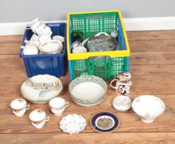 Two boxes of assorted ceramics and glassware to include Royal Albert Old Country Roses, Royal Dolton