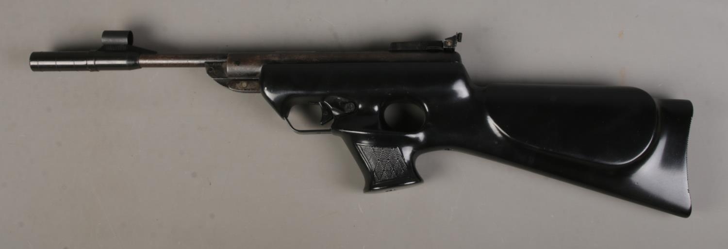 A cased BSA Shadow .22 calibre break barrel air rifle with synthetic plastic thumbhole stock. CANNOT