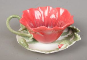 Franz 'Red Poppy' cup and saucer, number FZ00799. Both pieces in good condition.