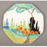 A hand painted Clarice Cliff Bizarre "Fragrance" pattern octagonal plate. Dx21.5cm