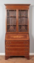 An Edwardian mahogany bureau bookcase. With satinwood inlay and crossbanding. Height 208.5cm,