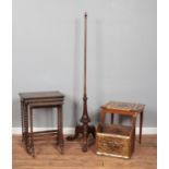 Four pieces of assorted furniture, including pole screen with carved tripod base, nest of three