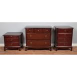 Three pieces of Stag bedroom furniture, consisting of a chest of drawers, four drawer narrow chest