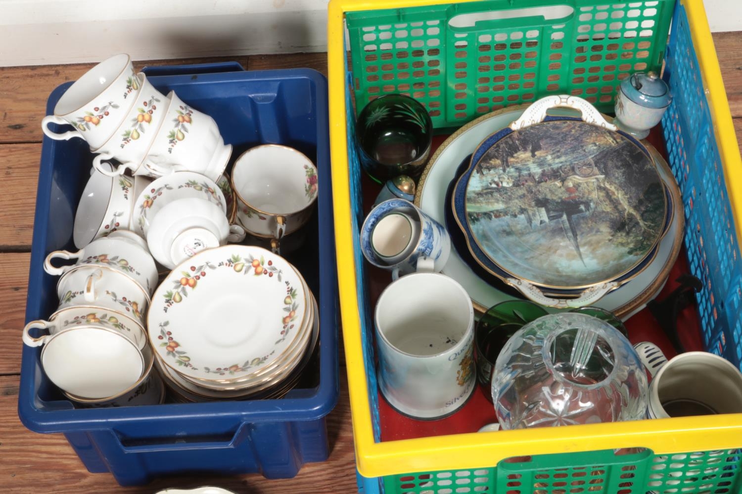 Two boxes of assorted ceramics and glassware to include Royal Albert Old Country Roses, Royal Dolton - Image 2 of 2